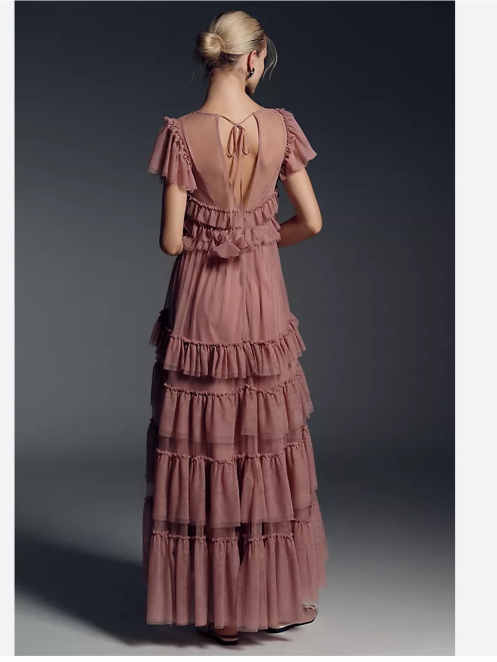 Anthropologie Ruffled-Sleeved Tiered Maxi Dress - Dusty Rose - Picture 2 of 5
